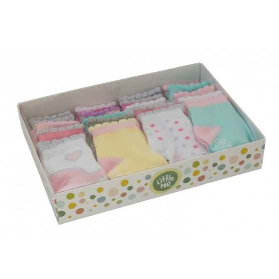 Little Me Baby Girls' 20 Pack Flat Knit Socks in Boxed Set, Assorted; 0-12 Months/ 12-24 Months