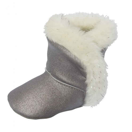 Little Me Silver Metallic Baby Girl Boot with White Lurex Faux Fur; Assorted Sizes, 0-6, 6-9 & 9-12 Months