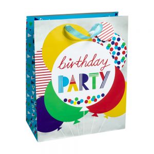 Medium Birthday Party Gift Bags (Silver Hot Stamp); 4 Bag Assortment