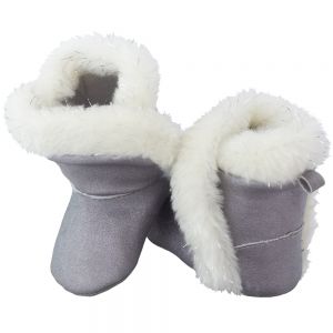 Little Me Silver Metallic Baby Girl Boot with White Lurex Faux Fur; Assorted Sizes, 0-6, 6-9 & 9-12 Months