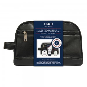 Izod PerformX 4-Piece Travel Set in Black Leather Dopp Bag