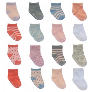 Little Me 16pk Baby Girl Socks, Stripes, Pokadots, Space Dye & Solid Pattern; 8 Pairs 0-12M & 8 Pairs 12-24M
